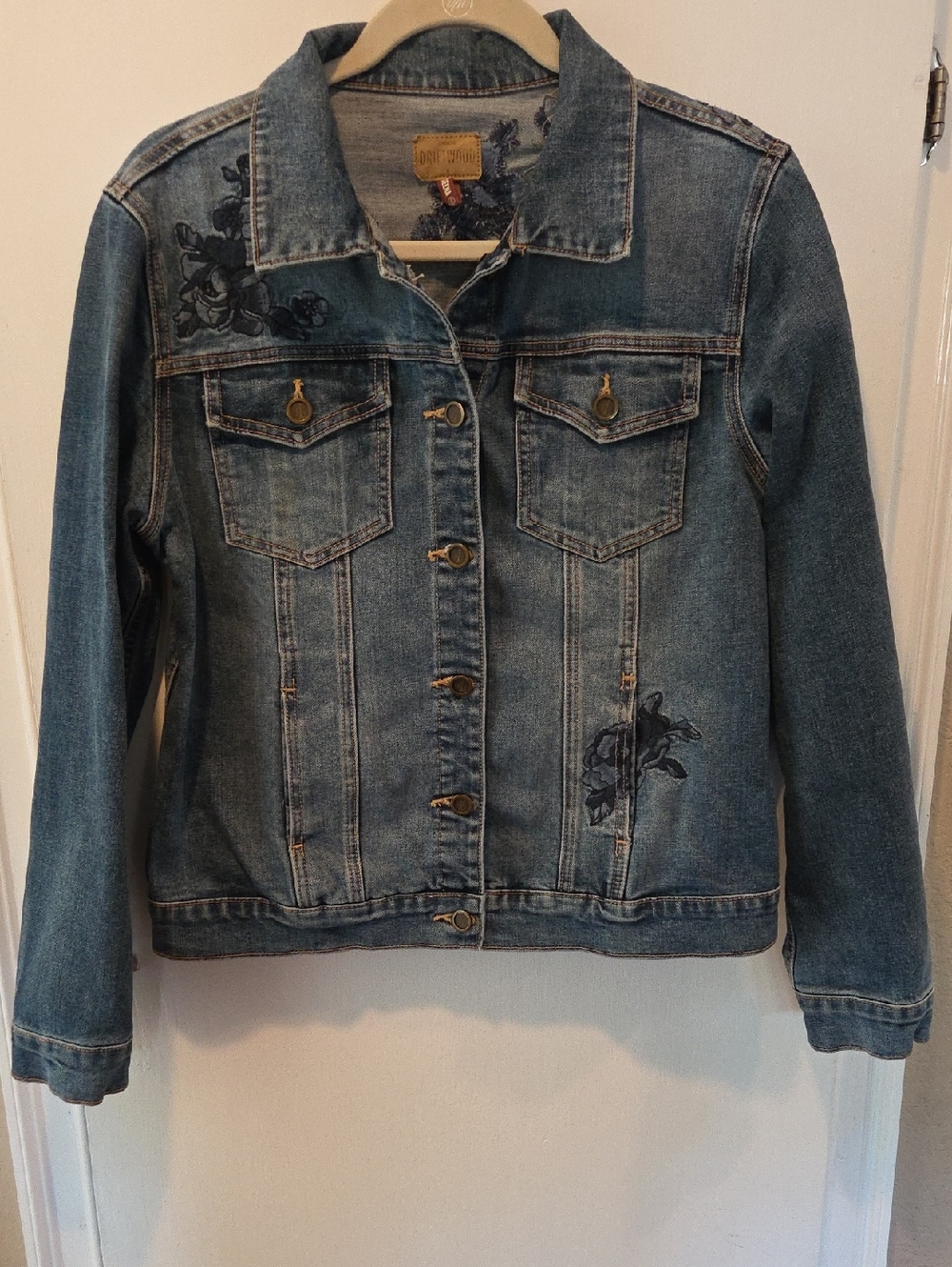 DRIFTWOOD Geena Floral Embroidered Denim Jacket M
